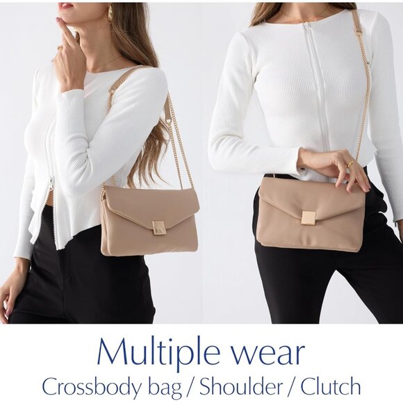 Vegan Leather Chain Shoulder Puffer Envelope Clutch for Women - Picture 6 of 7